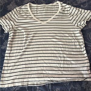 Old Navy Black and White Striped V-Neck Tee